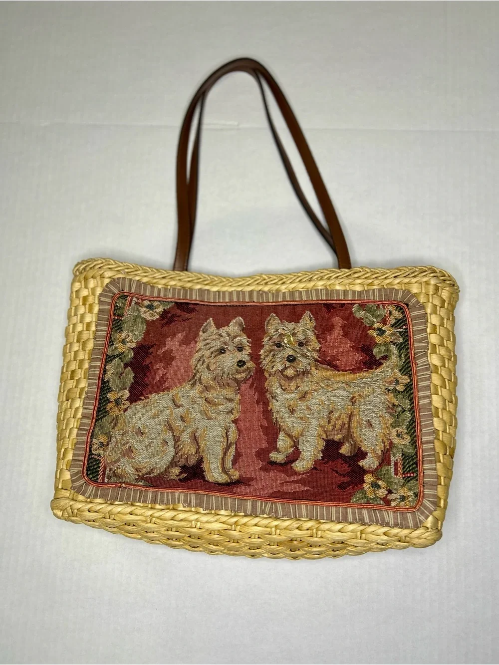 Capelli of New York Straw Tote with Striped Pink-Brown Interior
